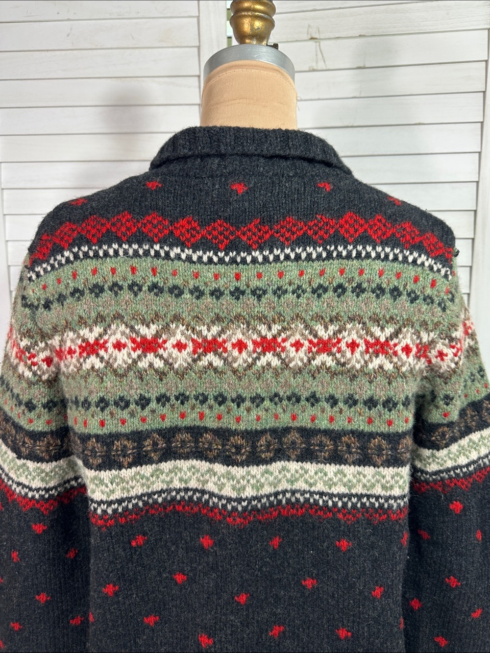 Vintage Lauren Ralph Lauren Petite Hand Knit Fair Isle Quarter Zip Sweater SP - Picture 7 of 12